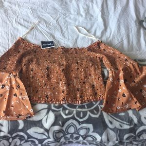 off the shoulder blouse with bell sleeves